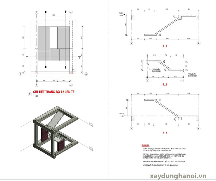 Bản vẽ kết cấu chi tiết cầu thang